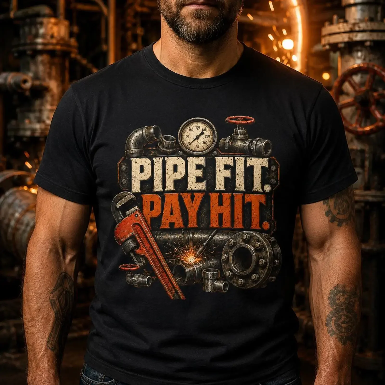 Pipefitter T Shirt Pipe Fit Pay HiT Plumber for Men Industrial Piping Blue Collar Tradesman vintage Washed Stylish Soft graphic