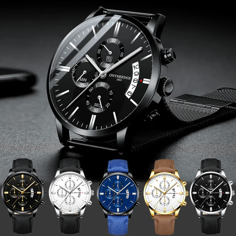 2023 Fashion Men\'s Watch Brand Luxury Male Quartz Watches Minimalist Casual Leather Strap Digital Calendar Wristwatch Men Clock