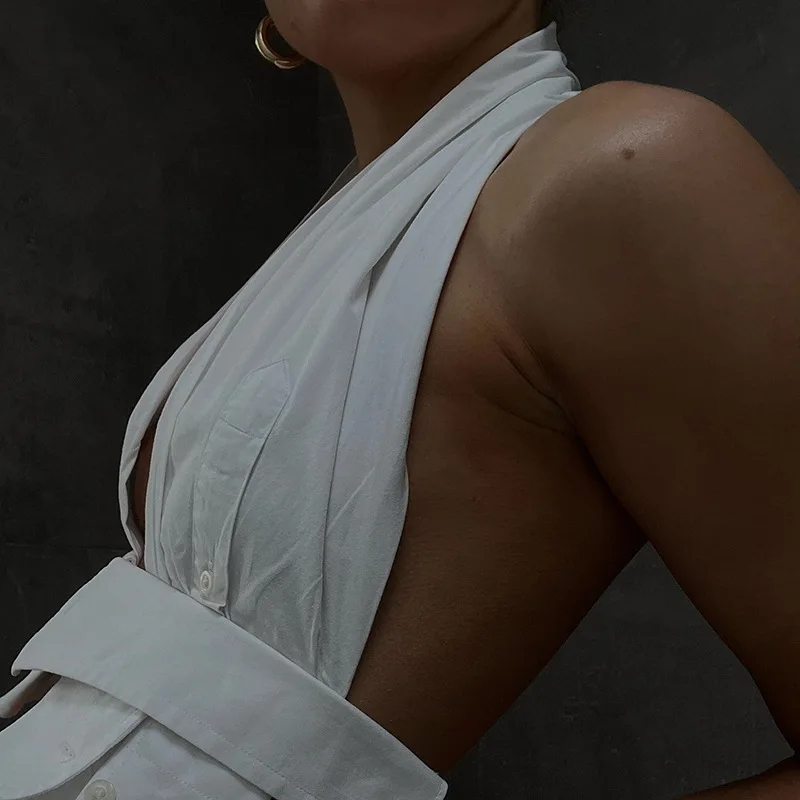 Ropa de mujer de tendencia de moda de verano 2022, nuevo estilo, cuello colgante, espalda expuesta, calado, corte ajustado, chaleco interior