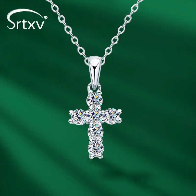 

Real Moissanite Pendant Necklace For Women Girl 925 Sterling Silver Simple Cross Diamond Choker Chain Fine Jewelry Birthday Gift