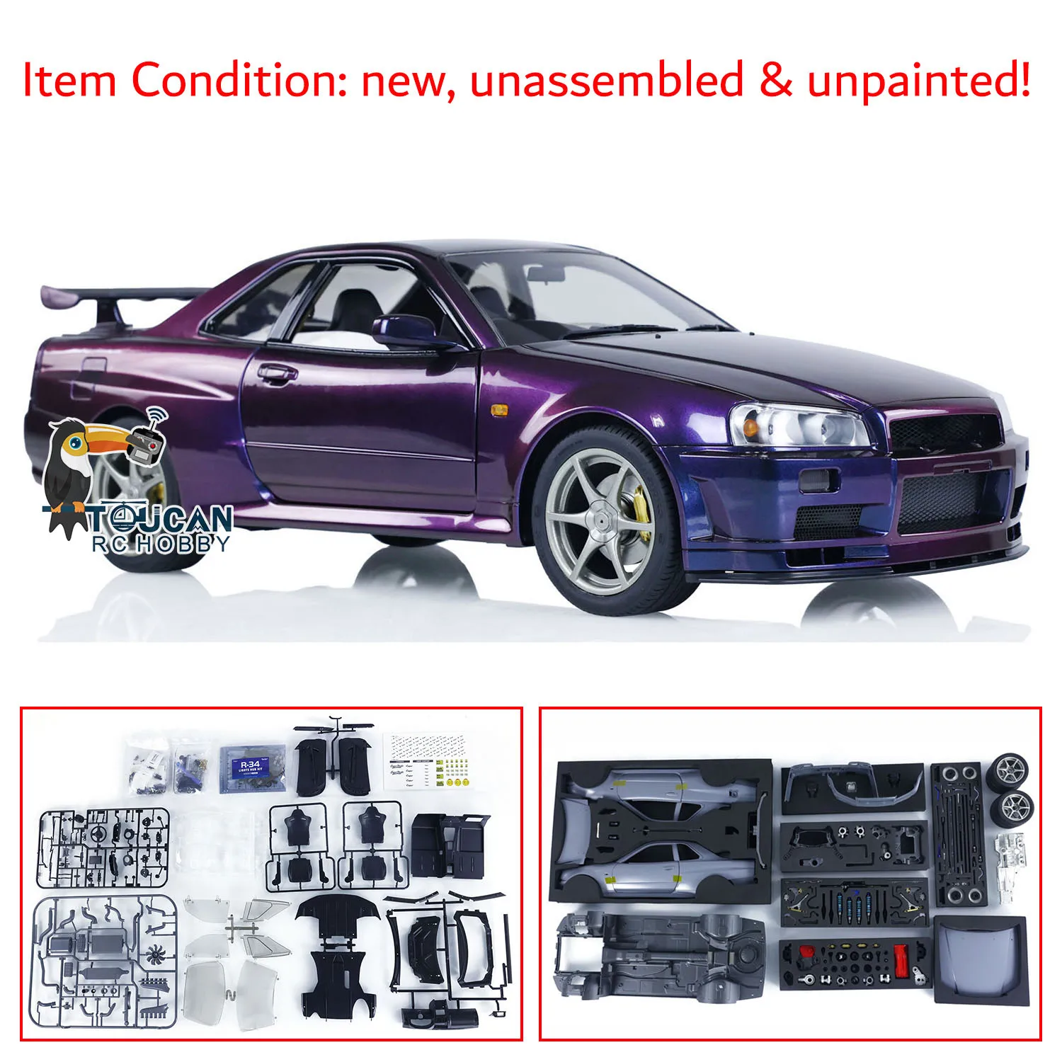 

Capo 1/8 RC Racing Car R34 Remote Control Drift Unassembled Unpainted Model GTR Kits W/O Electrical Part Toy TH22097