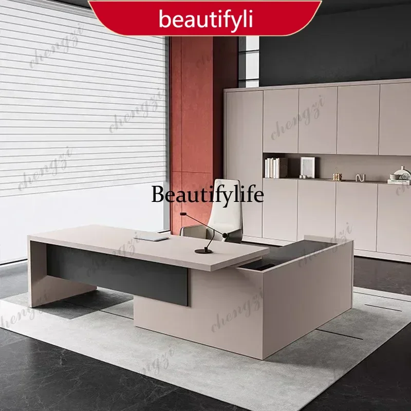 

A45 Luxury Shaped Computer Desks Filing Cabinet Large Modern Boss Manager Supervisor Executive Office Desk Furniture Drawers St