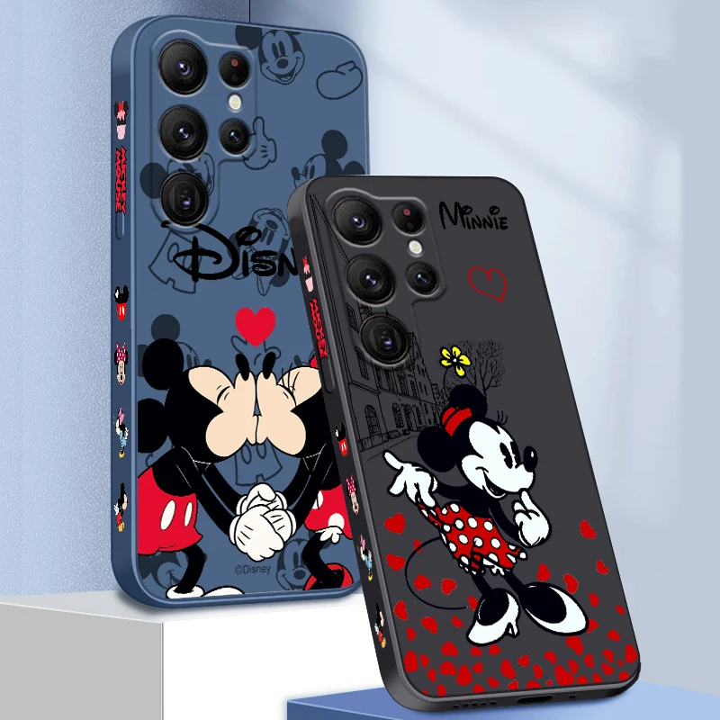 Disney Minnie Mickey różowa płynna lewa lina do Samsung Galaxy S23 S22 S21 S20 FE S10 Ultra Plus Lite 5G etui na telefon