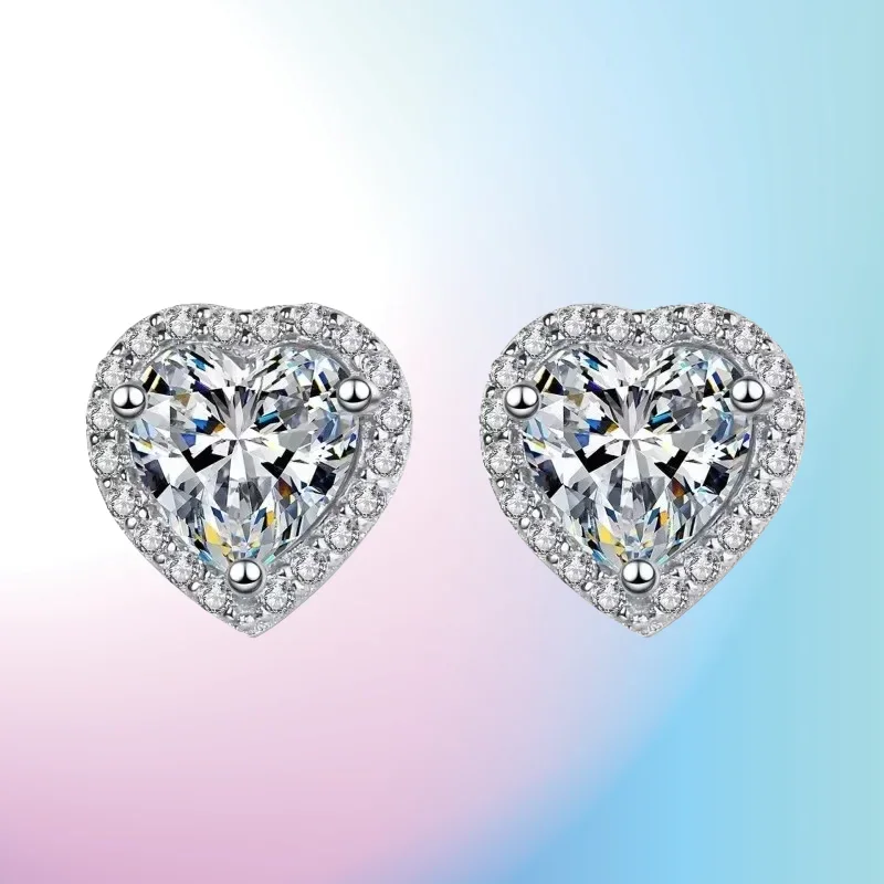 

Luxury Fine Jewelry platinum PT950 with 0.5/1/2CT D Color Moissanite Diamond Unusual Heart Halo Stud Earrings Women Wedding