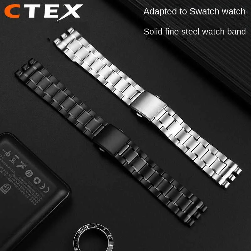 For Swatch solid core metal bracelet concave convex watch chain YVS400 451 YVB404 iron men and women\'s steel watchband 19mm 21mm