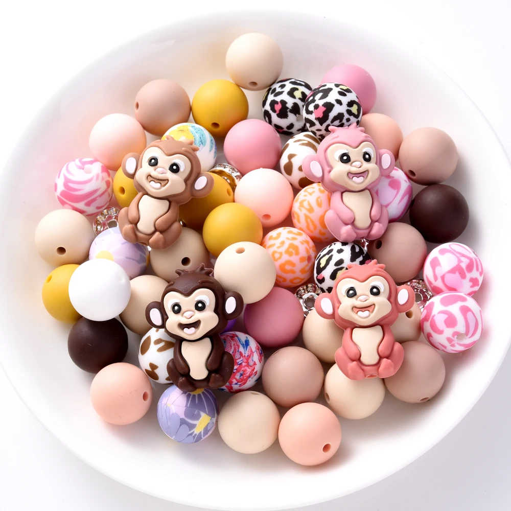 28Pcs Animal Silicone Beads Round Teether Beads Set For DIY Pacifier Chain Baby Necklace Jewelry Making Accessories