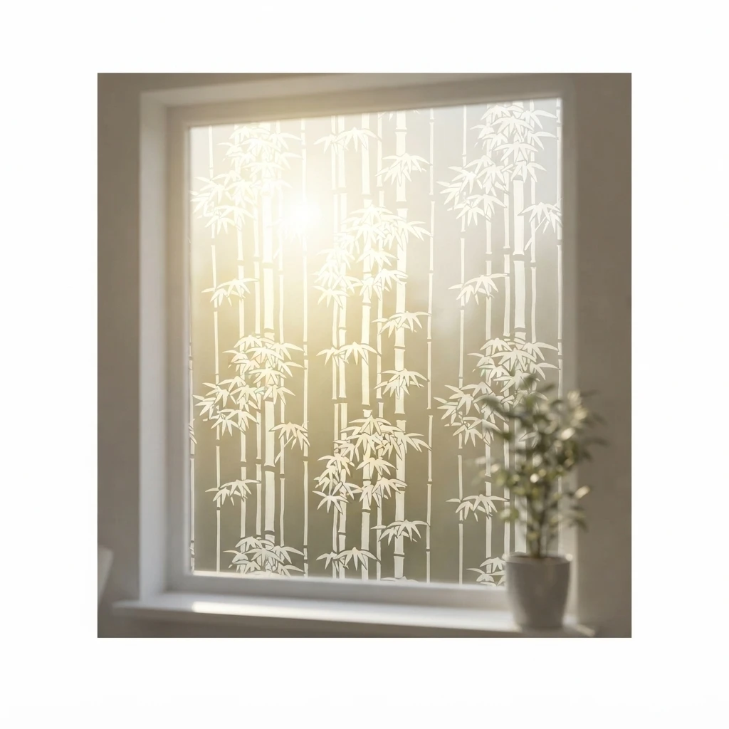 Elegant Vertical Bamboo Silhouette Window Film Self-Adhesive Frosted Privacy Protection Waterproof Oil-Proof Anti UV Heat