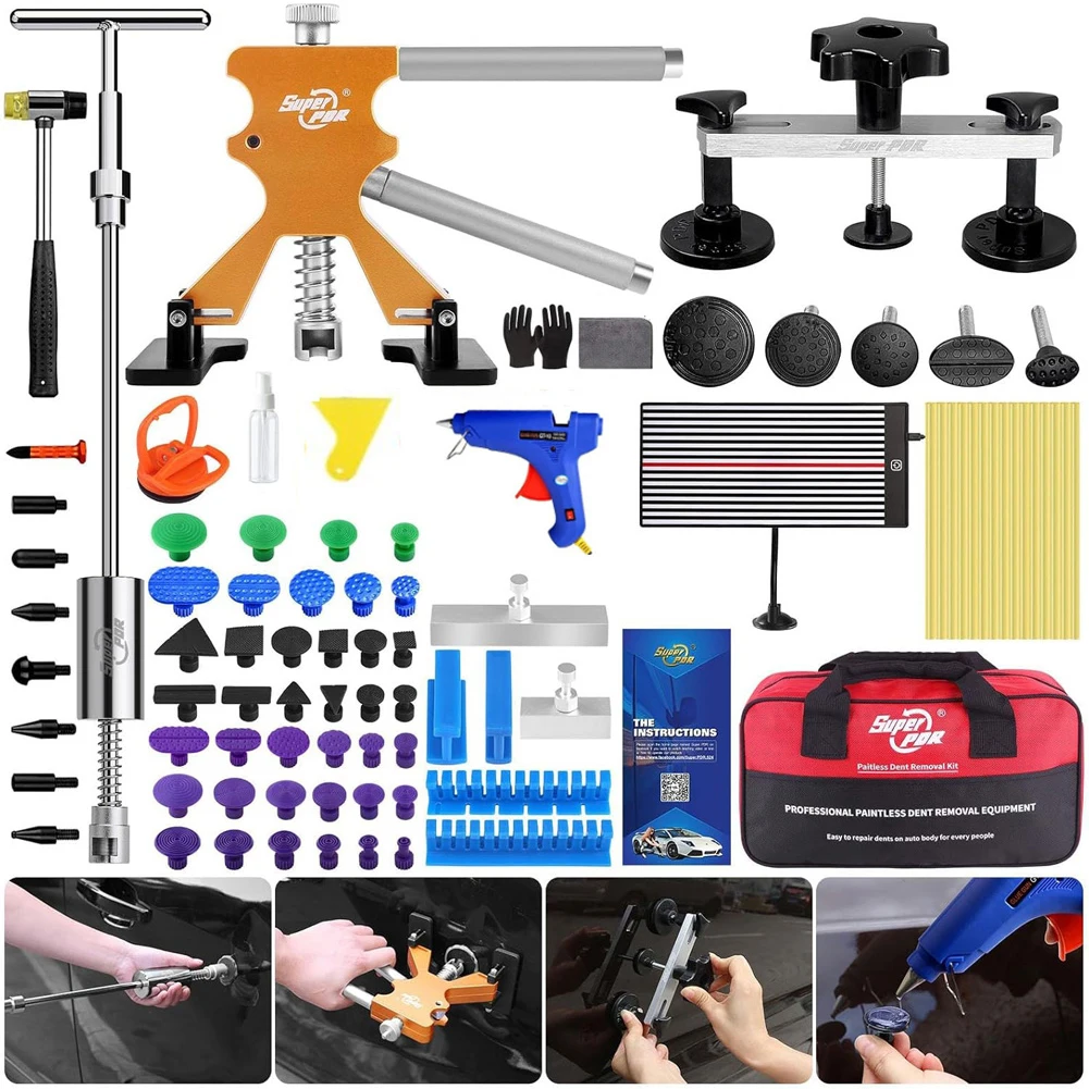 

Auto Body Dent Repair Kit With Rubber Hammer Bridge Puller Hot Melt Adhesive Strip LED Circuit Board For Auto Body Dent Removal