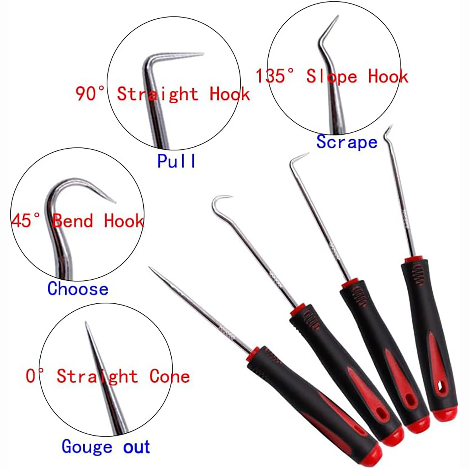 Precision 4 Piece Pick and Hook Set, Car Auto Oil Seal, O-Ring Seal Gasket, Pick Hook Puller Remover Precision Hook and Pick Set