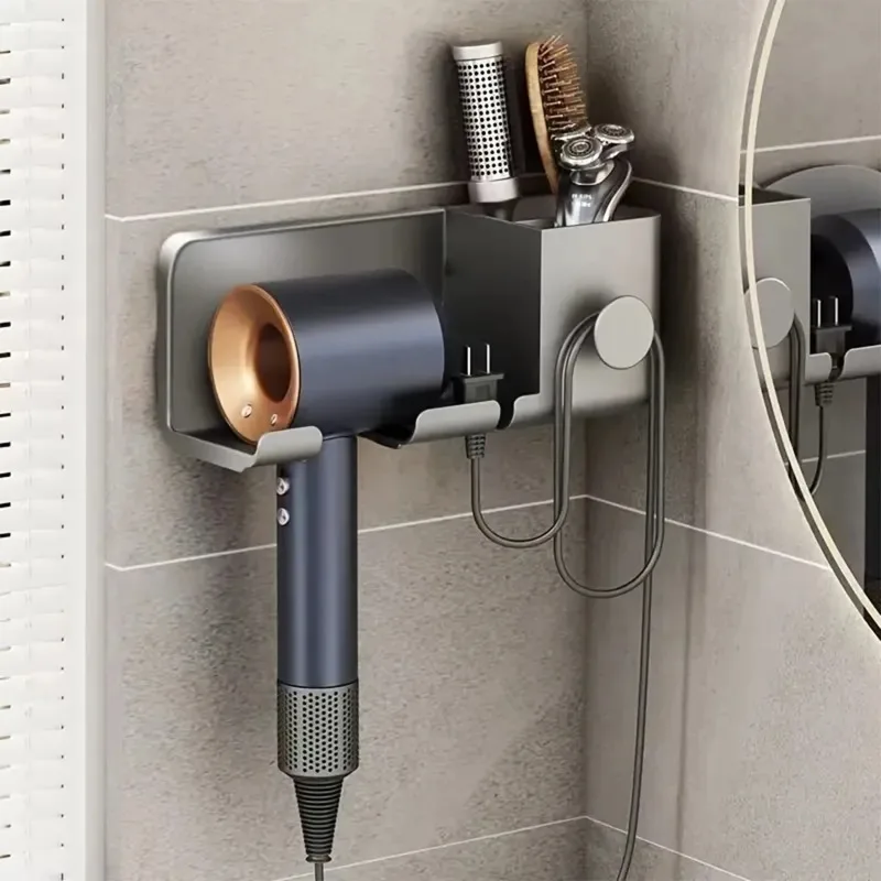 Haartrocknerhalter ohne Bohren, Wandmontage, Kunststoff, für Badezimmer, Schlafzimmer, Waschtisch, Organizer, Aufbewahrungsregal, Zubehör