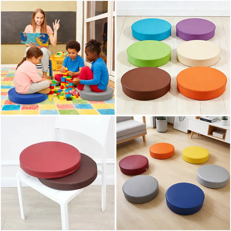1PC Waterproof Round PU Leather Seat Cushion High Elastic Detachable Washable Chair Pad for Home Kitchen Restaurant Classroom