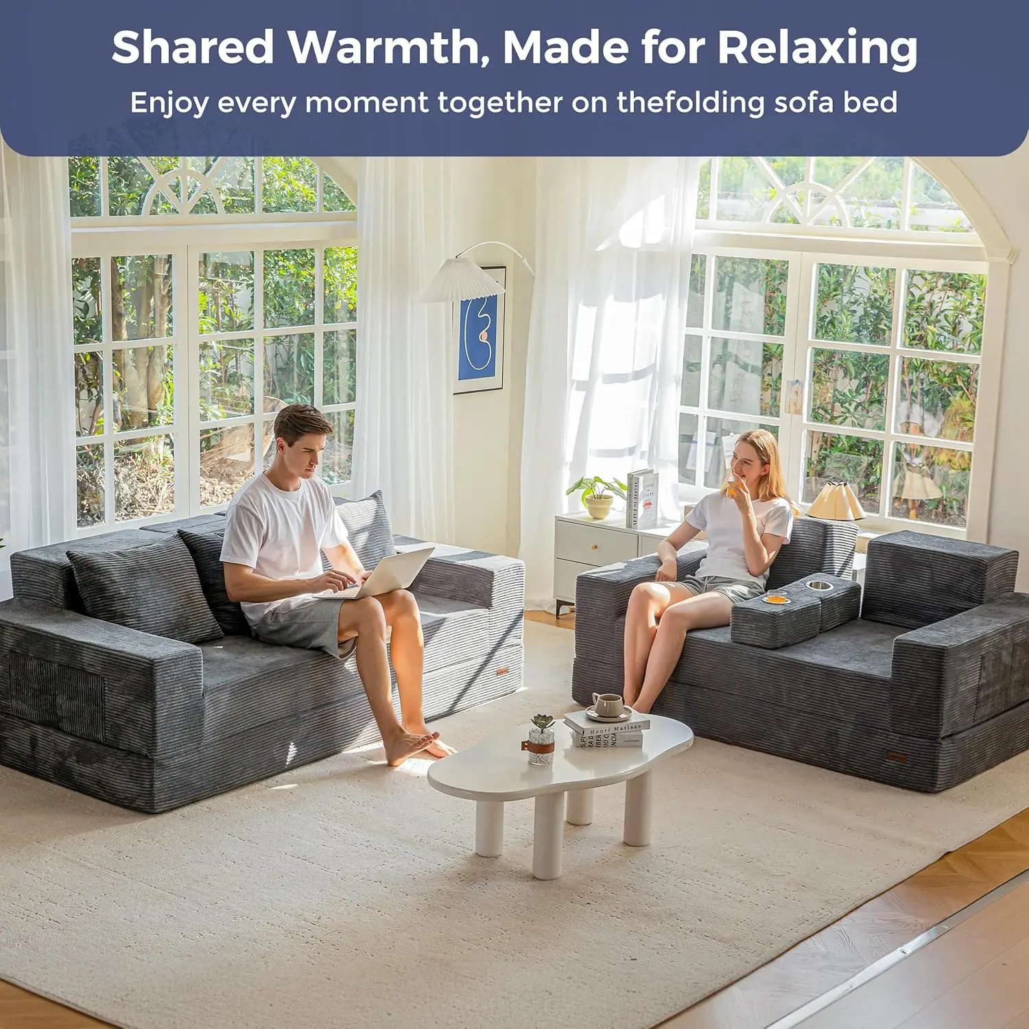 Foldable Sofa Bed with Cup Holders 2