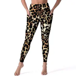 Classic Leopard Print Leggings Sexy Trendy Animal Skin Gym Yoga Pants Push Up Elastic Sport Legging Pockets