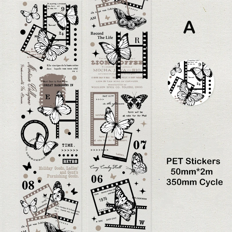 Journamm 투명 PET 테이프, 빈티지 필름, DIY 스크랩북 콜라주 문구 장식, 저널링 재료 테이프, 50mm * 2m