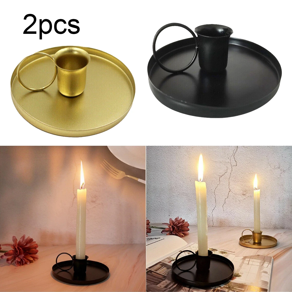 

2 PCS Portable Candle Holder Desktop Candlestick Adornment Metal Taper Candle Holder With Handle Home Wedding Decorations