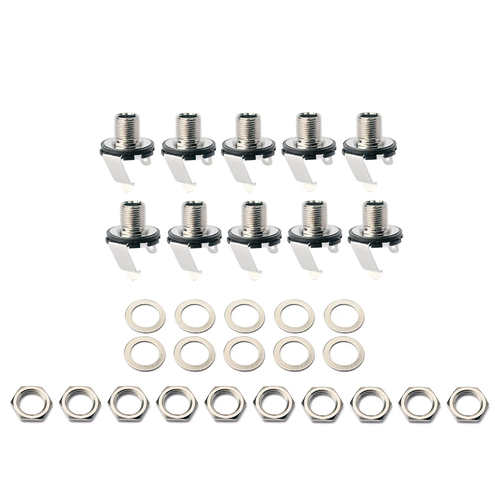 

10 PCS 1/4 Inch 6.35mm Mono Jack Socket Connector Guitar Jack Plug Socket Female Panel Mount with Nuts and Washers For Acoustic