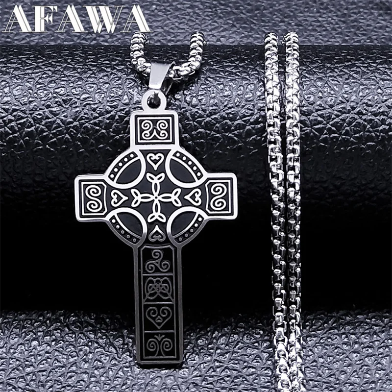 Irish Celtic Knot Cross Pendant Necklace Stainless Steel Trinity Symbol Lucky Amulet Necklace Women Men Jewelry colar masculino