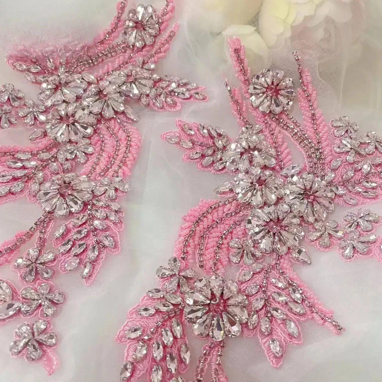 1 زوج 4 اللون مخيط يدويا الزجاج الحفر مرآة الزهور تألق حجر الراين معاطف الخصر الكتفين فستان الزفاف Patch بها بنفسك التصحيح. #1