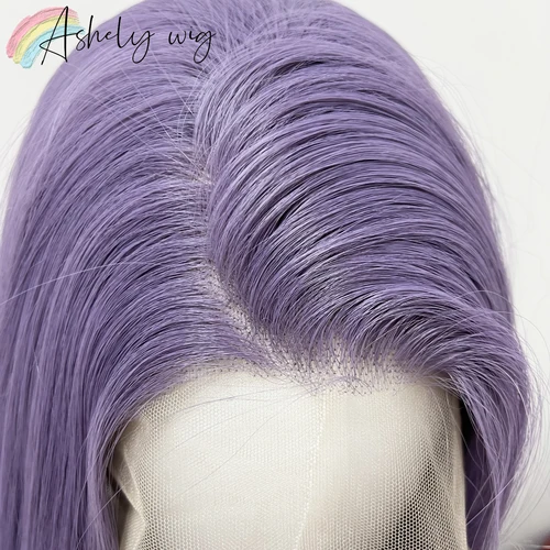 Imagen 2 del producto Peluca púrpura especial gris-púrpura pelucas delanteras de encaje 26 pulgadas recta 13*4 HD pelucas de encaje sintético para uso diario Cosplay