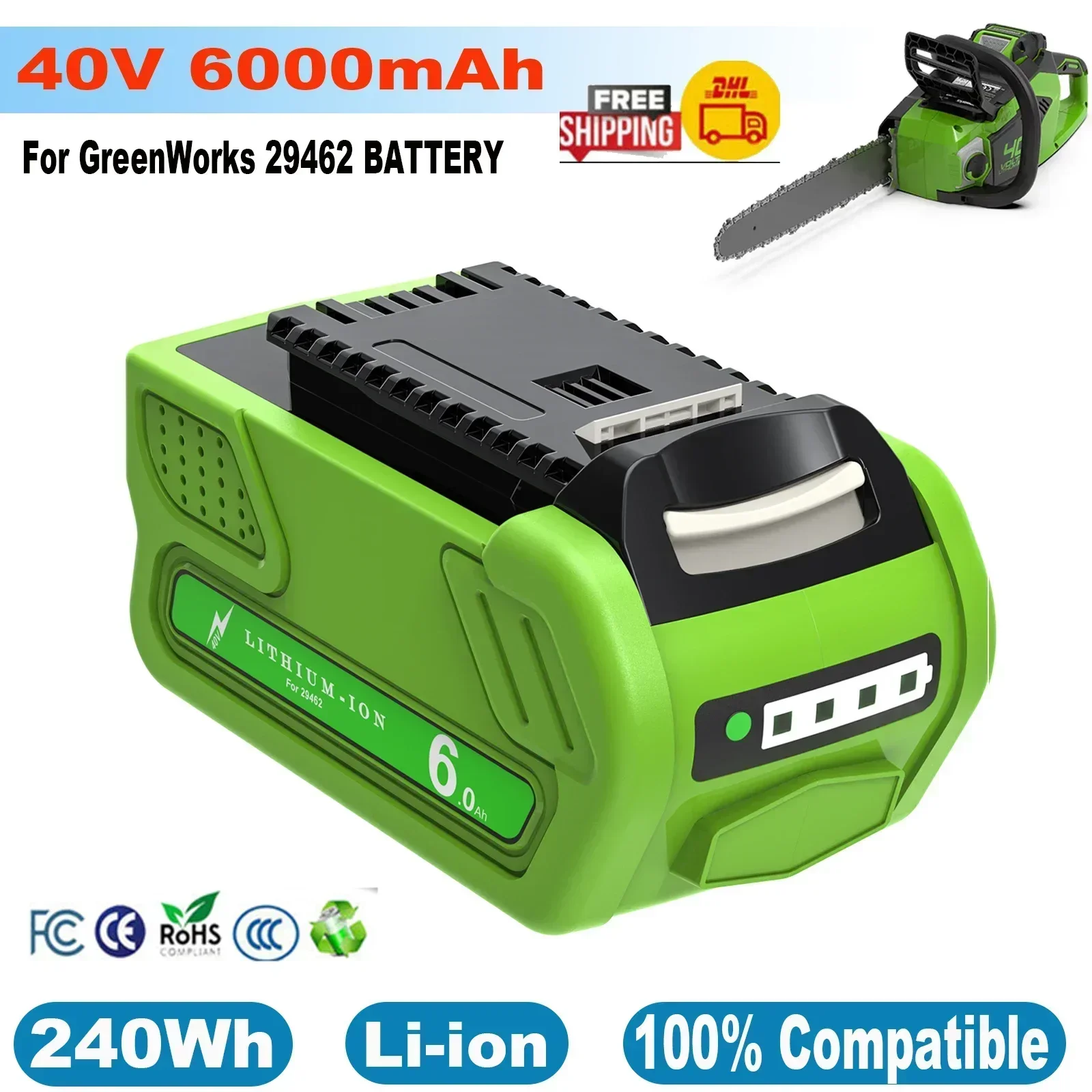 

GO 40v 6000mAh Battery For Greenworks 29462 40V Rechargeable Battery For 29472 29282 Power Tools Batteries For GreenWorks 29462