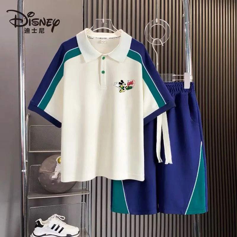 Disney Cute Mickey Men & Girls Summer New Fashion Cartoon Pattern Morbido e traspirante Coppia T-shirt sportiva casual Set di pantaloncini
