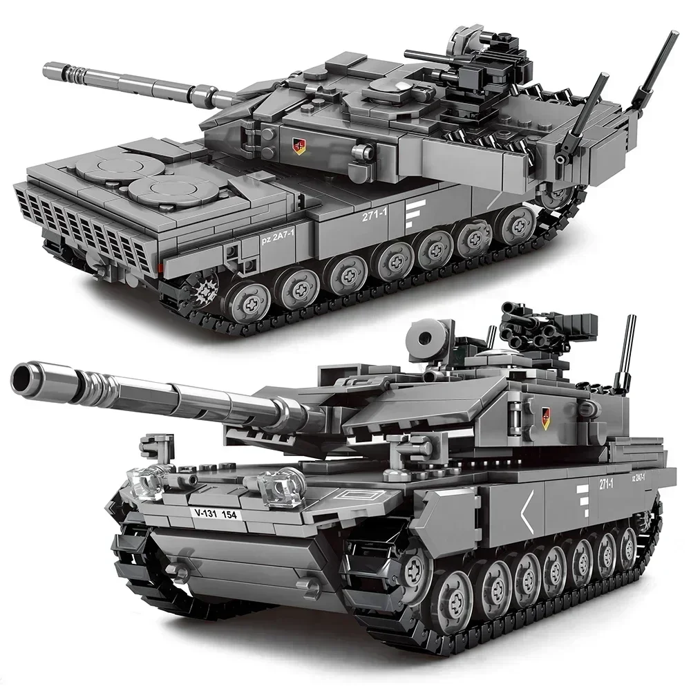 

Military M1A2 T-14 Leopard Main Battle Tank Building Blocks WW2 Soldiers Figures Army Bricks German Heavy Tank Toys For Children