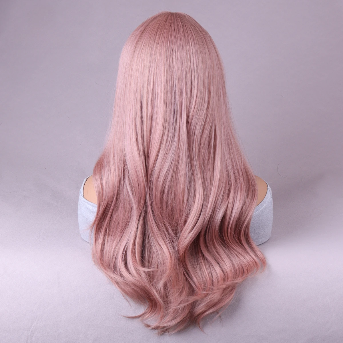 Pink Wavy Fringe Natural synthetic heat resistant fiber everyday party 24 inches Wigs