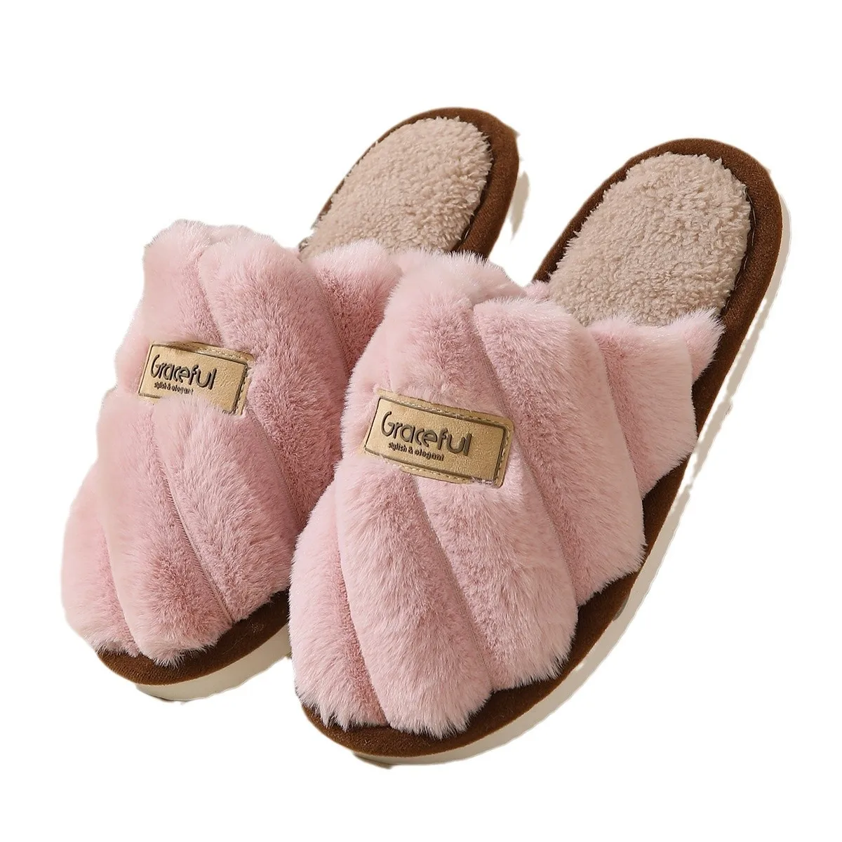 

Winter Warm Plush Women Slippers Non Slip Soft Shoes Comfort Flat Heel Indoor Bedroom Couple's Slippers for Home Shoes