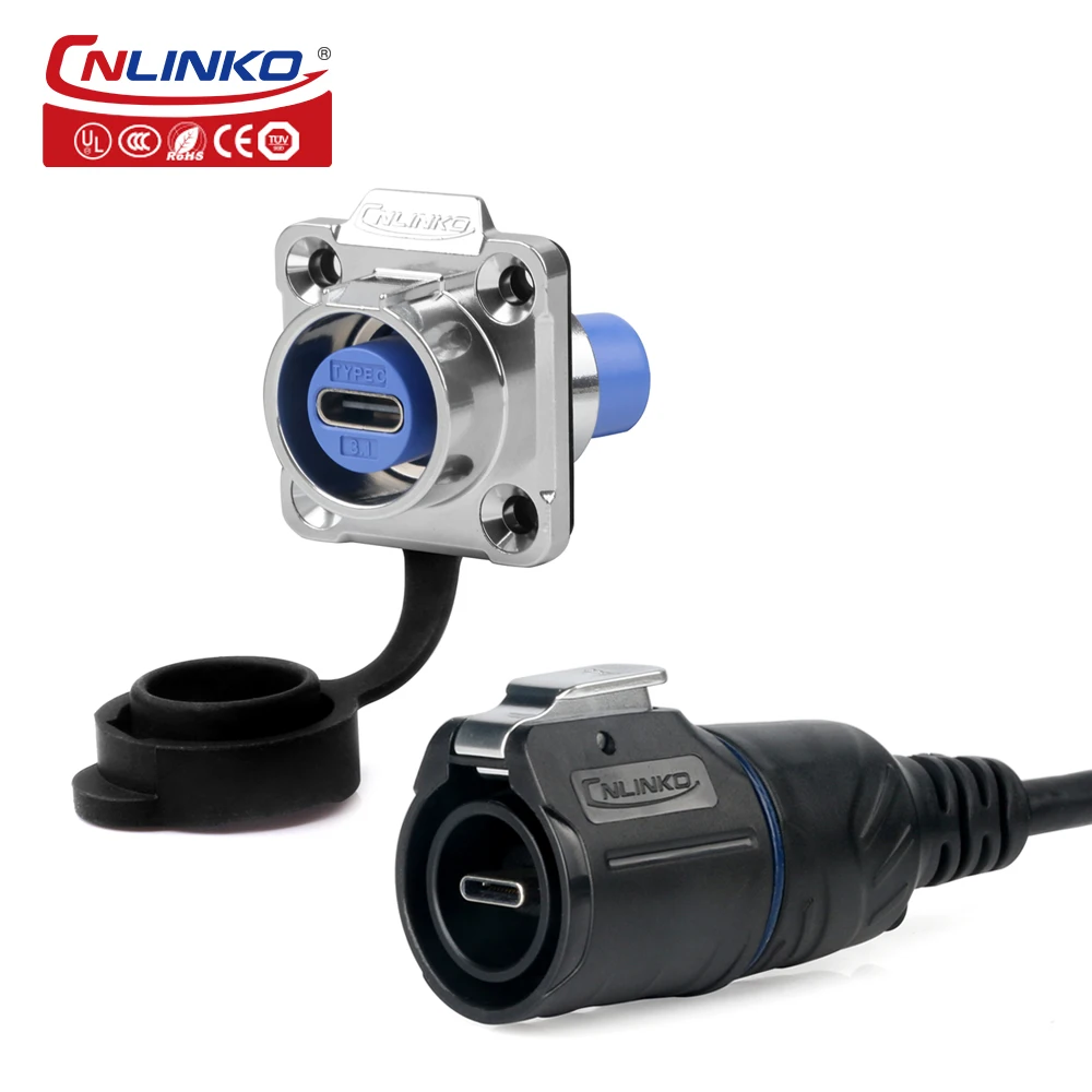 CNLINKO Type-C USB 3.1 Connector IP67 Waterproof 5A Data & Power Interface Fast Charging Data Transmission Plug Socket Connector