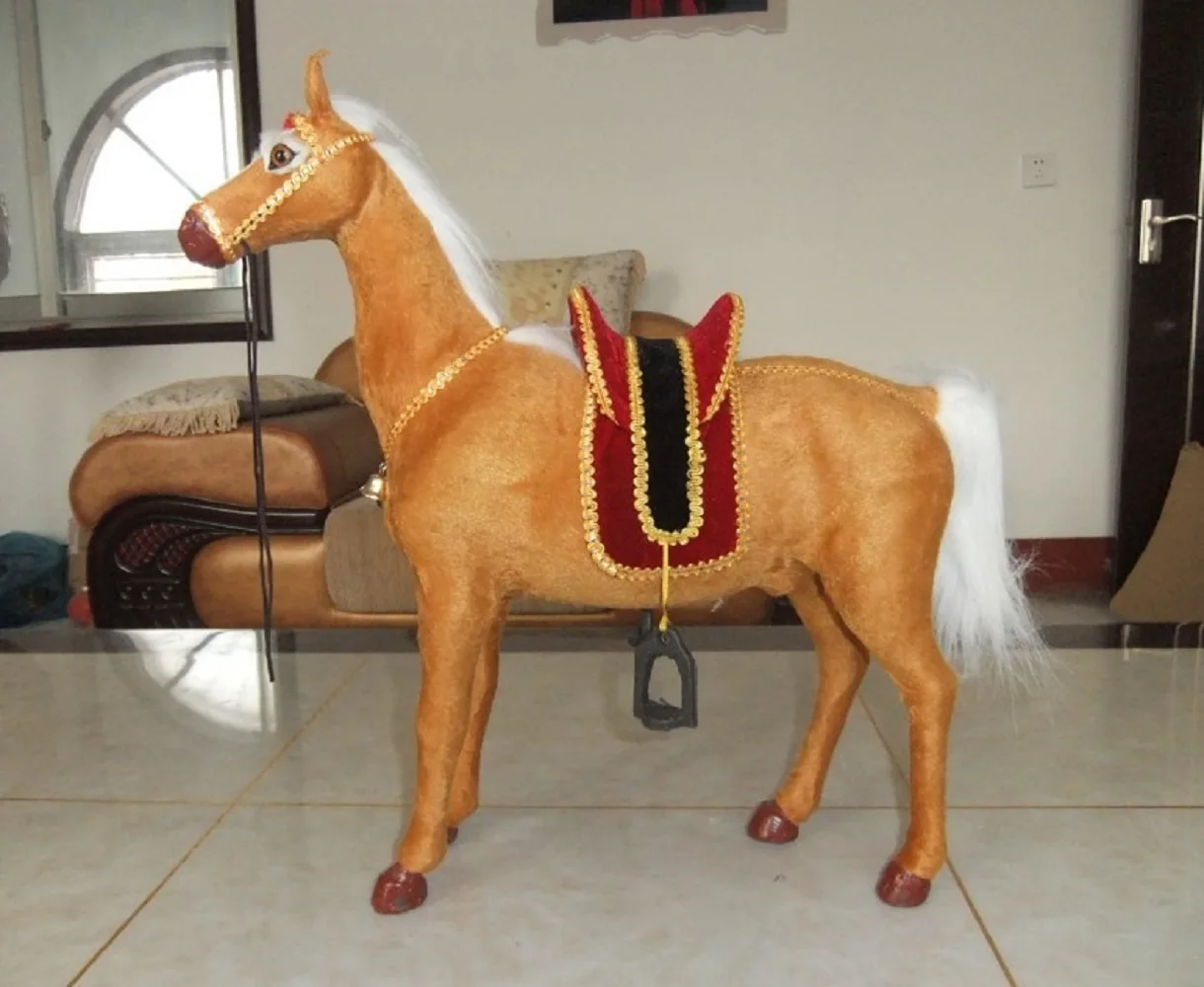 big plastic& furs simulation yellow horse model home decoration gift about 50x40cm w2565