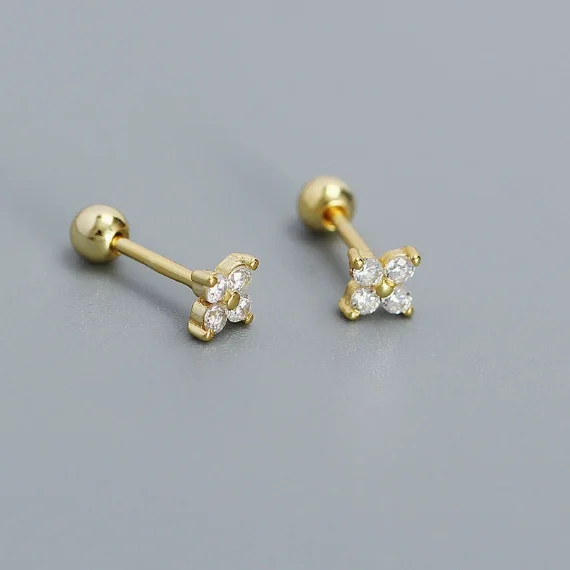 2PCS Elegant Butterfly Screw Stud Earrings, Shiny Zircon