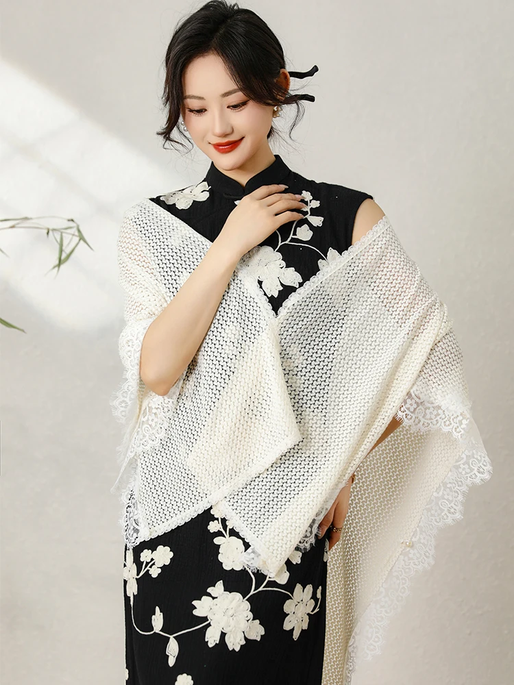 夏の新作ノースリーブショールレディースアウターウェア中空ショートコートヴィンテージ風エアコンカバーアップ