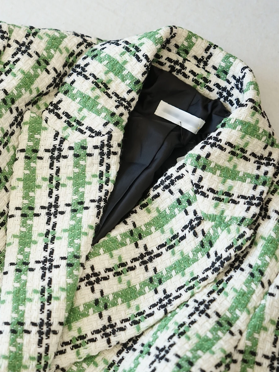 

Весенний модный шерстяной костюм в клетку Jaet, женская рабочая одежда из чистого оригинального дизайна, длинное двубортное пальто Sve