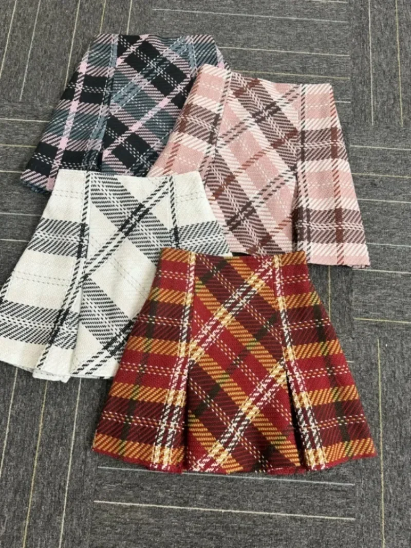 Chic Kontrast Plaid Röcke Hohe Taille A-line Frauen 2024 Faldas Japanischen Mini Rock Herbst Neue Ropa Mujer Süße Frische Falda