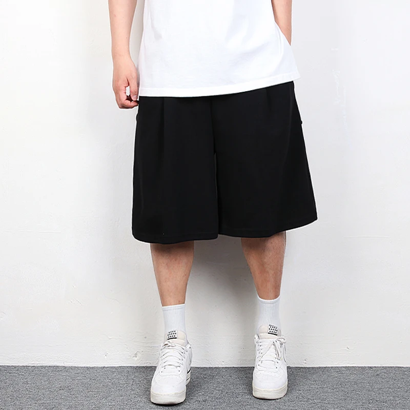 Men's Wide Bermuda Shorts One-Knee Carpenter Elastic Waist Summer Training Unisex Pants Za026