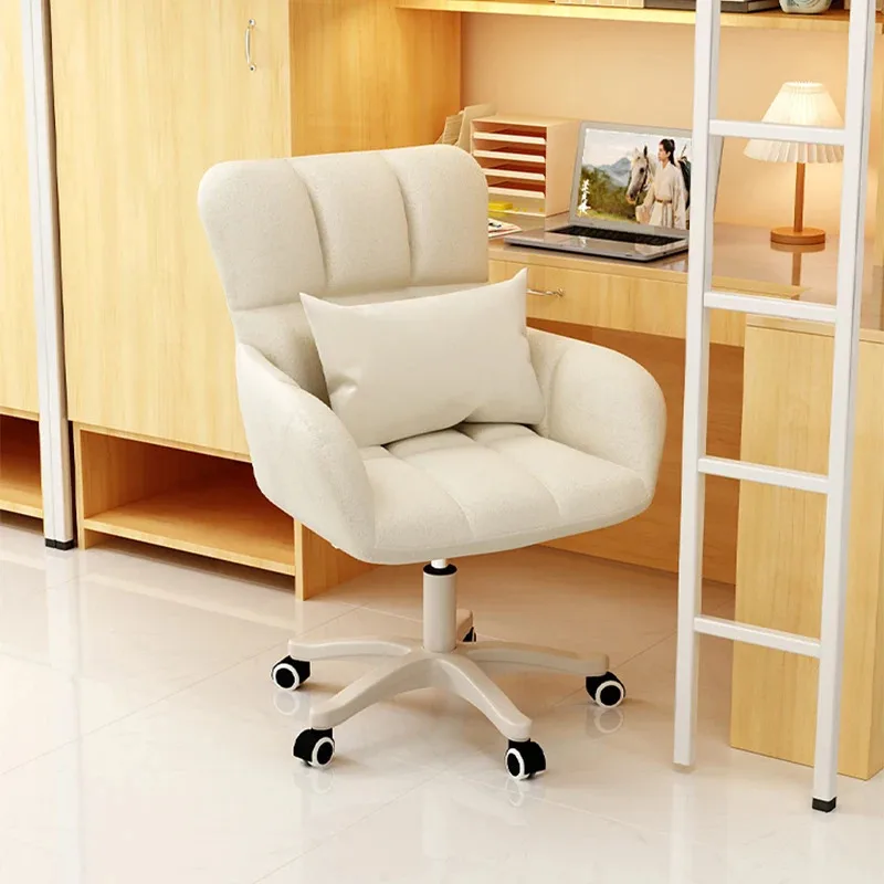 Leather Bedroom Office Chair Vanity White Work Cute Rolling Gaming Chair Pedicure Cadeiras De Escritorio Salon Furniture image 6