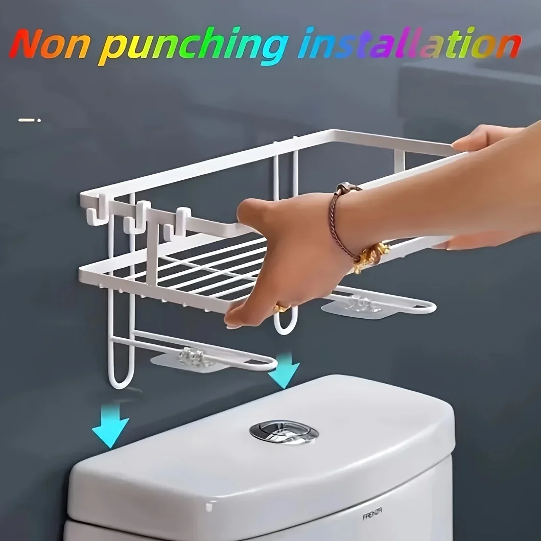 Multifunktionales Toiletten-Aufbewahrungsregal für das Badezimmer – nicht stanzender Toiletten-Wassertank-Organizer für Zubehör, Badezimmer-Aufbewahrungsregal