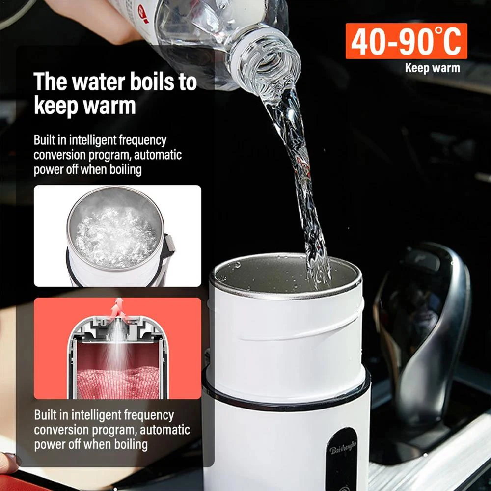 

12V/24V 420Ml Car Heating Cup Electric Kettle with Automatic Stirring Function Stainless Steel Warmer Bottle Lcd Display