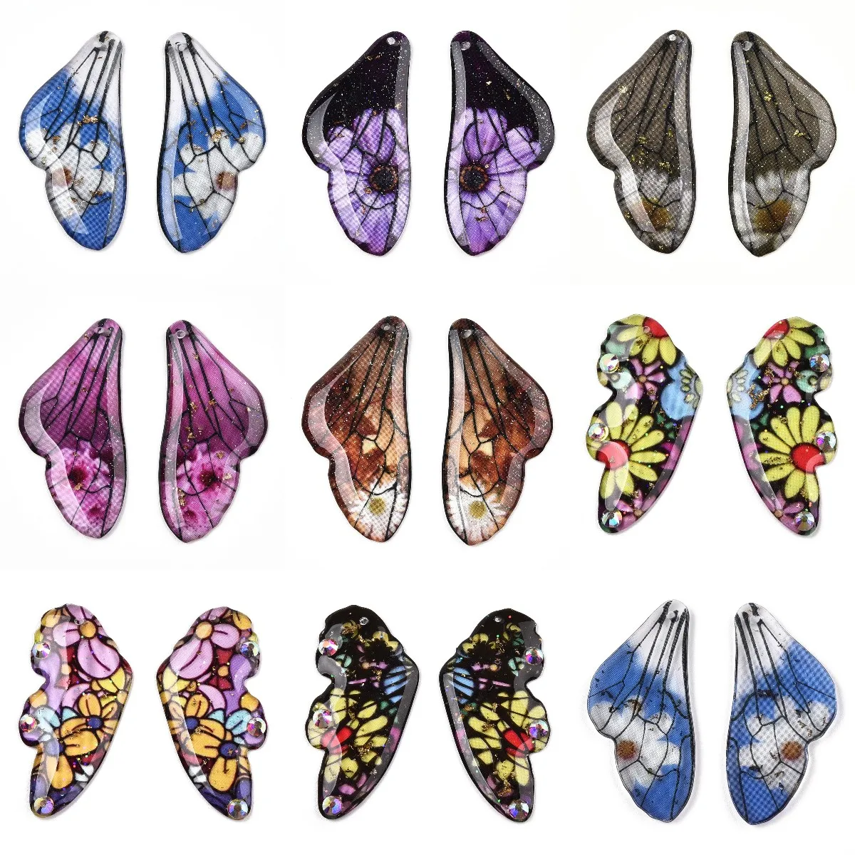 

20 Pair Big Wing Epoxy Resin Pendants Flower Butterfly Wing Charm Insect Dragonfly Wing for Earring Necklace Jewelry Making