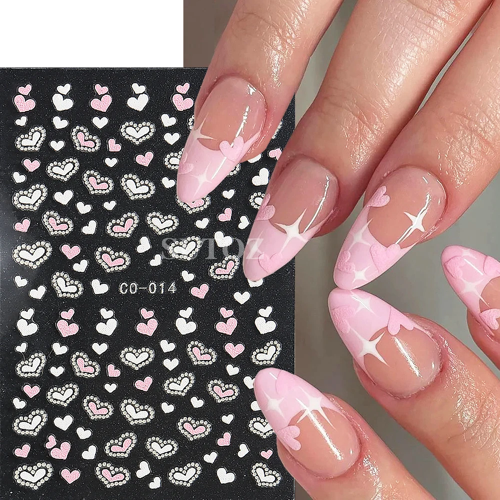 Fiori bianchi adesivi per unghie petalo rosa stelle cuore Bowknot cursori per unghie francese Y2K Design decorazioni per Manicure 3D GLCO-019