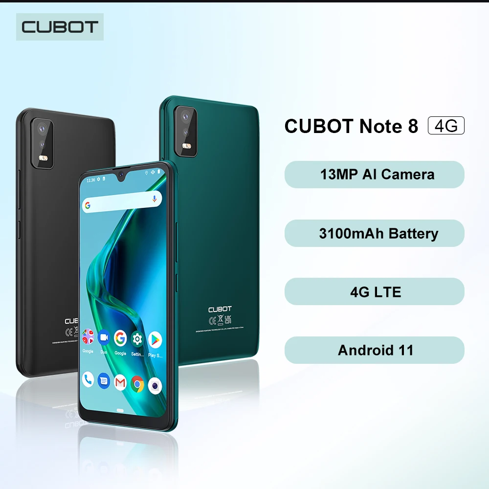 Cubot Note 8, Android Smartphone, 16GB ROM (Support 128GB Extended), Dual SIM 4G Mobile Phones, 13MP AI Camera, 3100mAh, Face ID