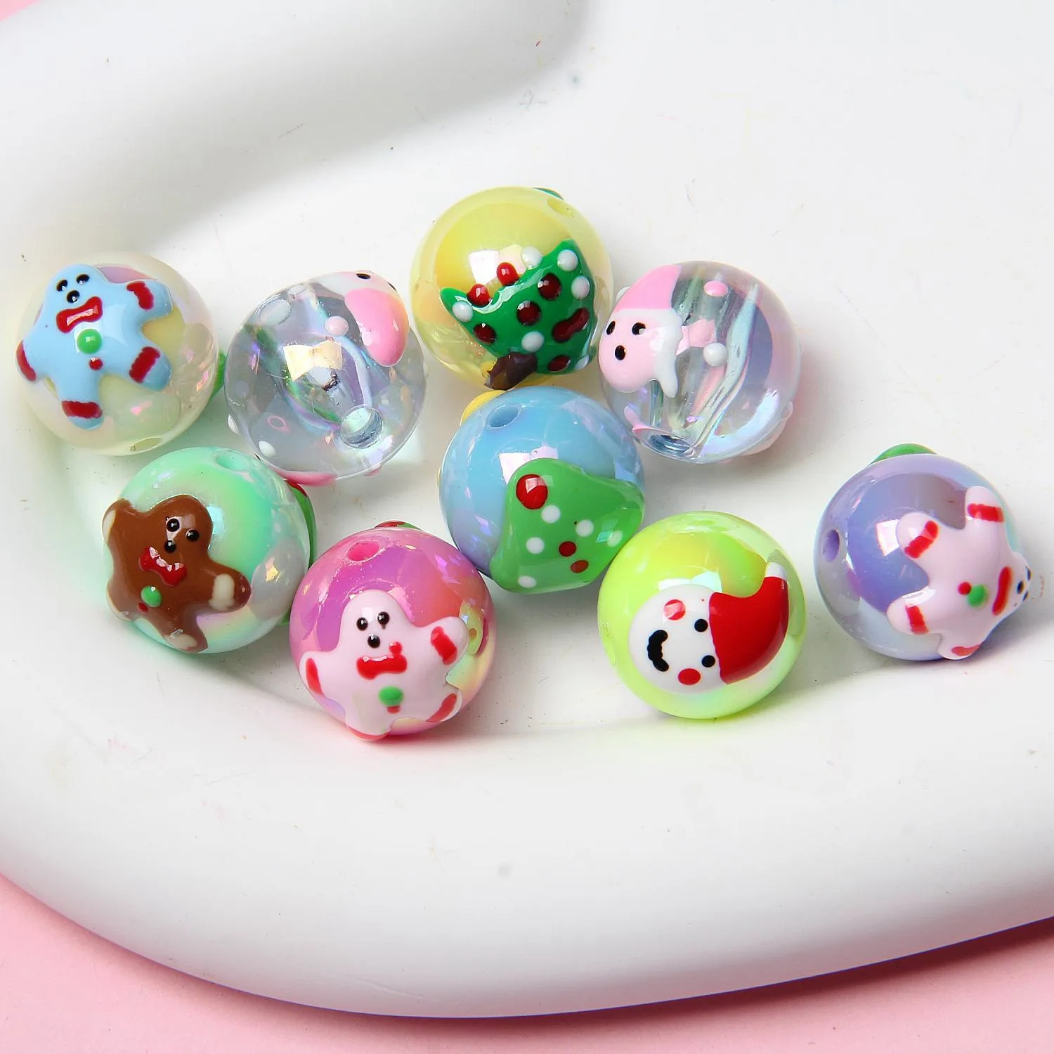 

Newest 40pcs 16mm Oil Drop Painting Christmas Style Round Gumball Bubblegum Jewelry Beads Fit Handmade Pen Necklace Earrings