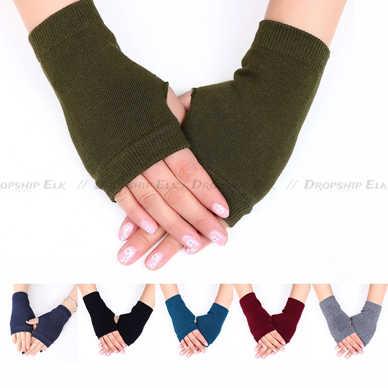 Wool Glove For Women Winter Knitted Fingerless Warm Soft Solid Stretch Half Mitten Lady Elastic Short Cashmere Cosplay Gloves