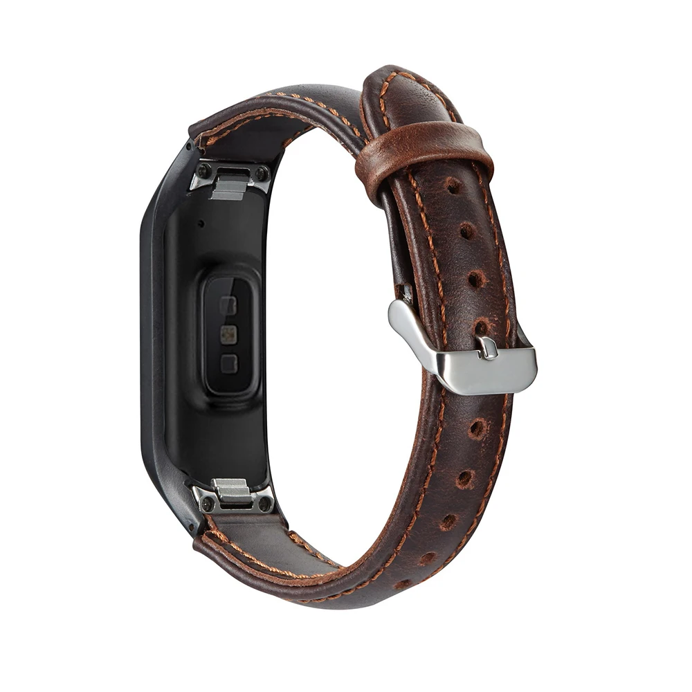 Xiaomi Mi Band 3および4用の本革ストラップ,Mi Band3およびMiBand4スマートブレスレット用のメタルフレーム付き本革ストラップ