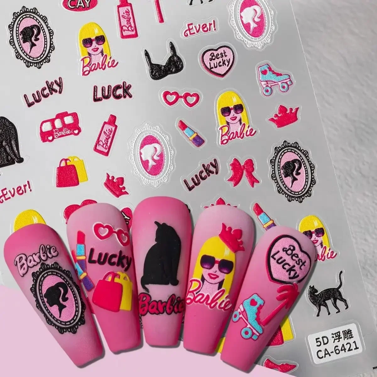 

Новый мультфильм Барби принцесса наклейка для ногтей милая розовая девушка украшение для дизайна ногтей 3D Relievo аниме Дисней наклейки для ногтей красота подарок