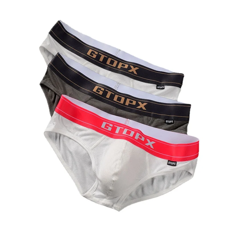 3pcs GTOPXMAN Sexy Men Underwear Low Waist U-convex Single Layer Men Briefs Thin for Summer