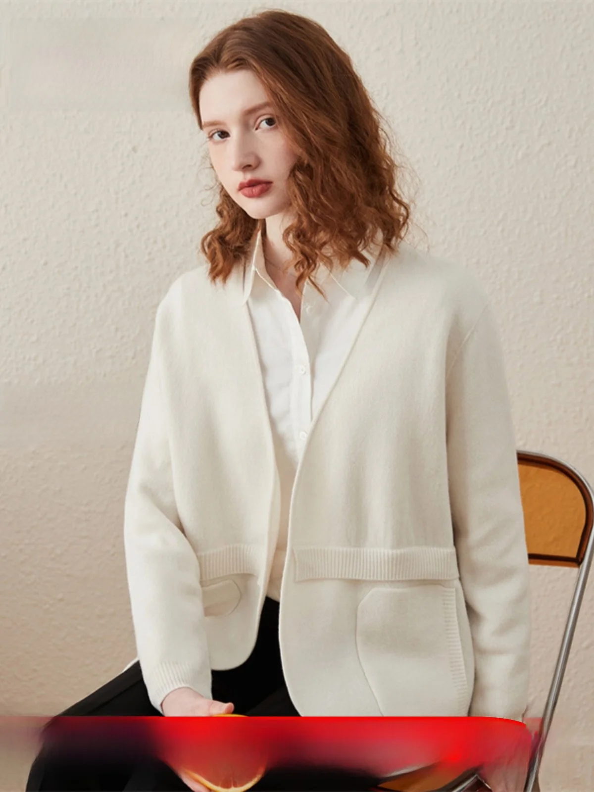 

Cboca 00% Wool Knitted Commute Sle Women's Sweater Coat V-Ne Long Sve Loose Fit Regular Length Autumn Winter New