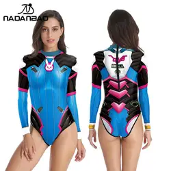 NADANBAO cosplay Anime Game print Women One Piece Swimsuit Long Sleeve Bathing Suit Bodysuit Beach Wear Monokini