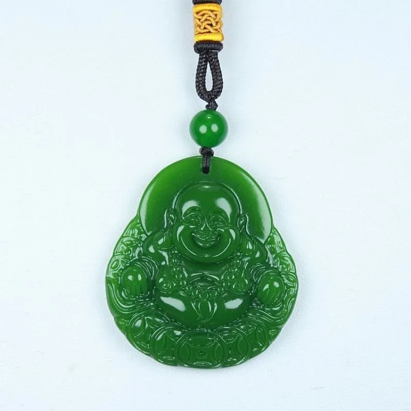 

Authentic Hetian Biyu Money Buddha Pendant Green Maitreya Buddha Male and Female Jade Necklace Fashion Jewelry Festival Gift