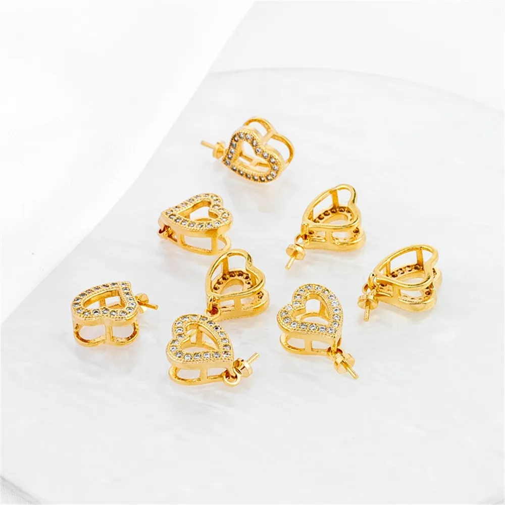 

18k Gold Accessories Inlaid Zircon Heart-shaped Pendant Needle Half-mouth Sticky Needle Needle Diy Jewelry Charm Accessories